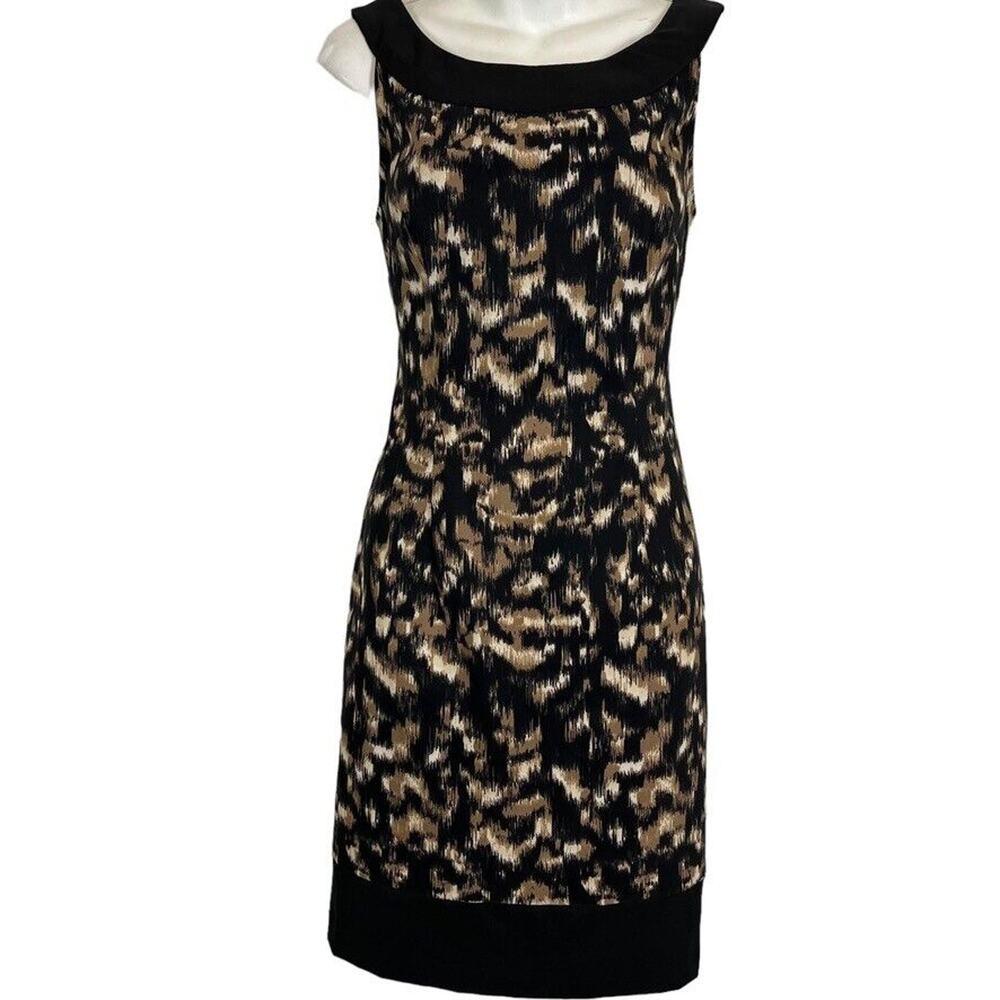 Connected Apparel Womens Black Brown Sleeveless Stretch Above Knee Dress sz 6
